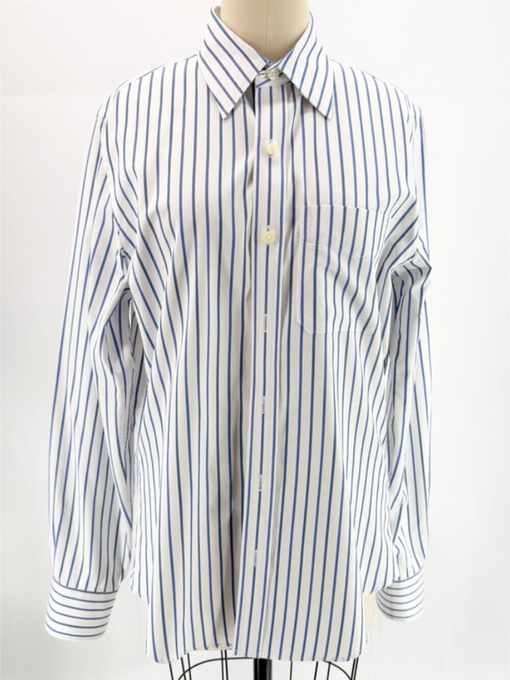 EZRA FITCH MENS Awning Stripe Blue White LS BUTTON FRONT DRESS SHIRT - Picture 13 of 14